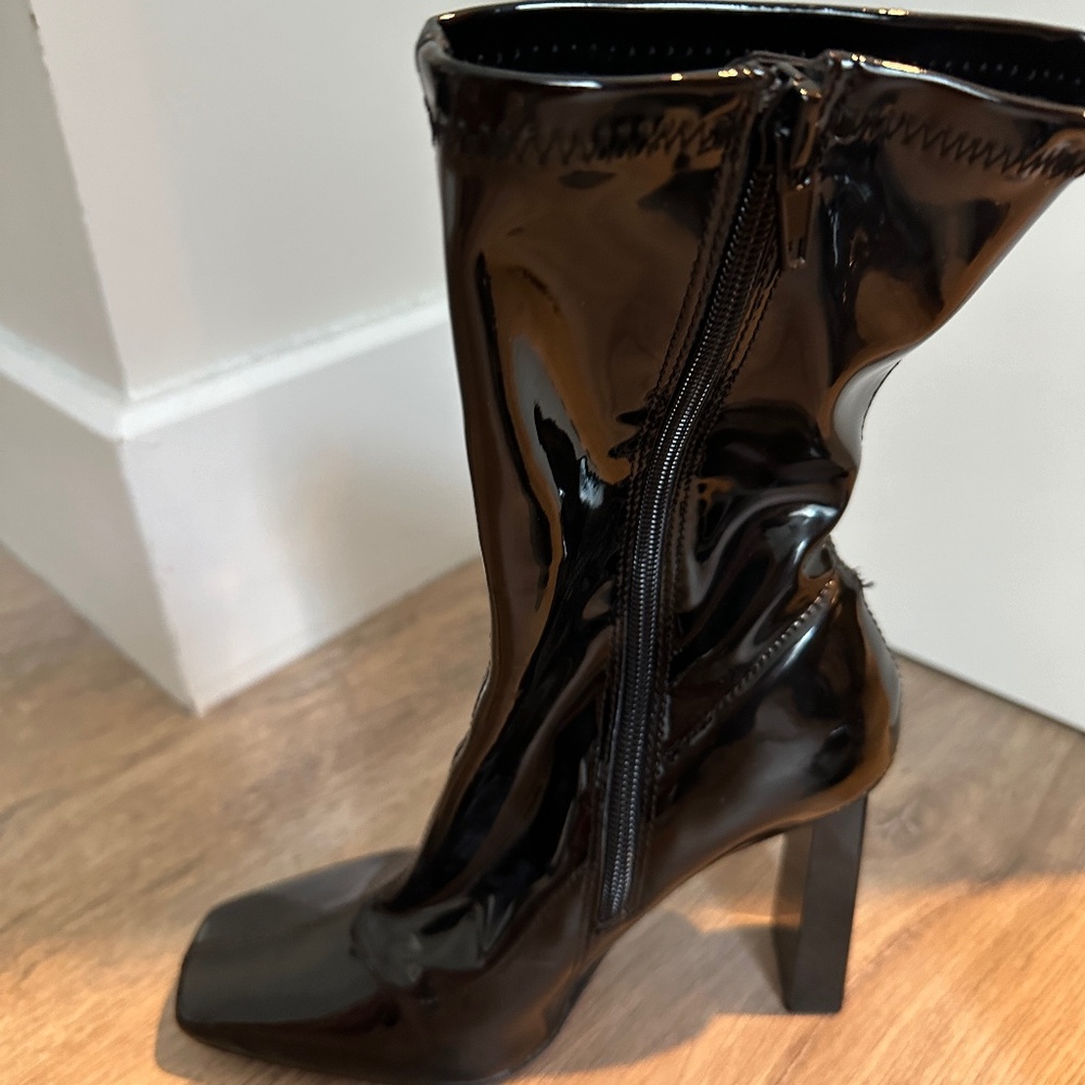 Aldo patent vinyl high ankle boots